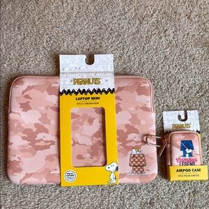 Peanuts Pink Laptop Skin and AirPod Case Set beige camo camouflage tech camo